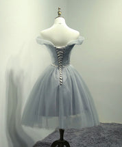 A-line Off-the-Shoulder Knee-Length Tulle Dress with Pleated Bodice Homecoming Dress