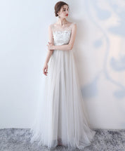 A-Line Ivory Illusion Neck Floor-Length Tulle Lace Prom Dress with Floral Appliqué Bodice