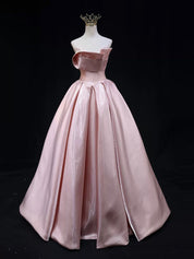 A-Line Satin Pink Long Prom Dress, Pink Long Evening Dress
