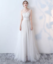 A-Line Ivory Illusion Neck Floor-Length Tulle Lace Prom Dress with Floral Appliqué Bodice