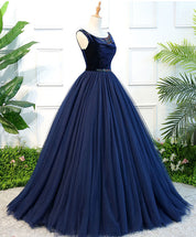 Ball Gown Scoop Neck Floor-Length Tulle & Beads Beaded Waist Prom Dress