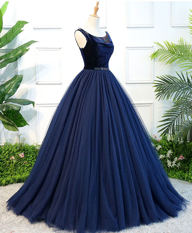 Ball Gown Scoop Neck Floor-Length Tulle & Beads Beaded Waist Prom Dress
