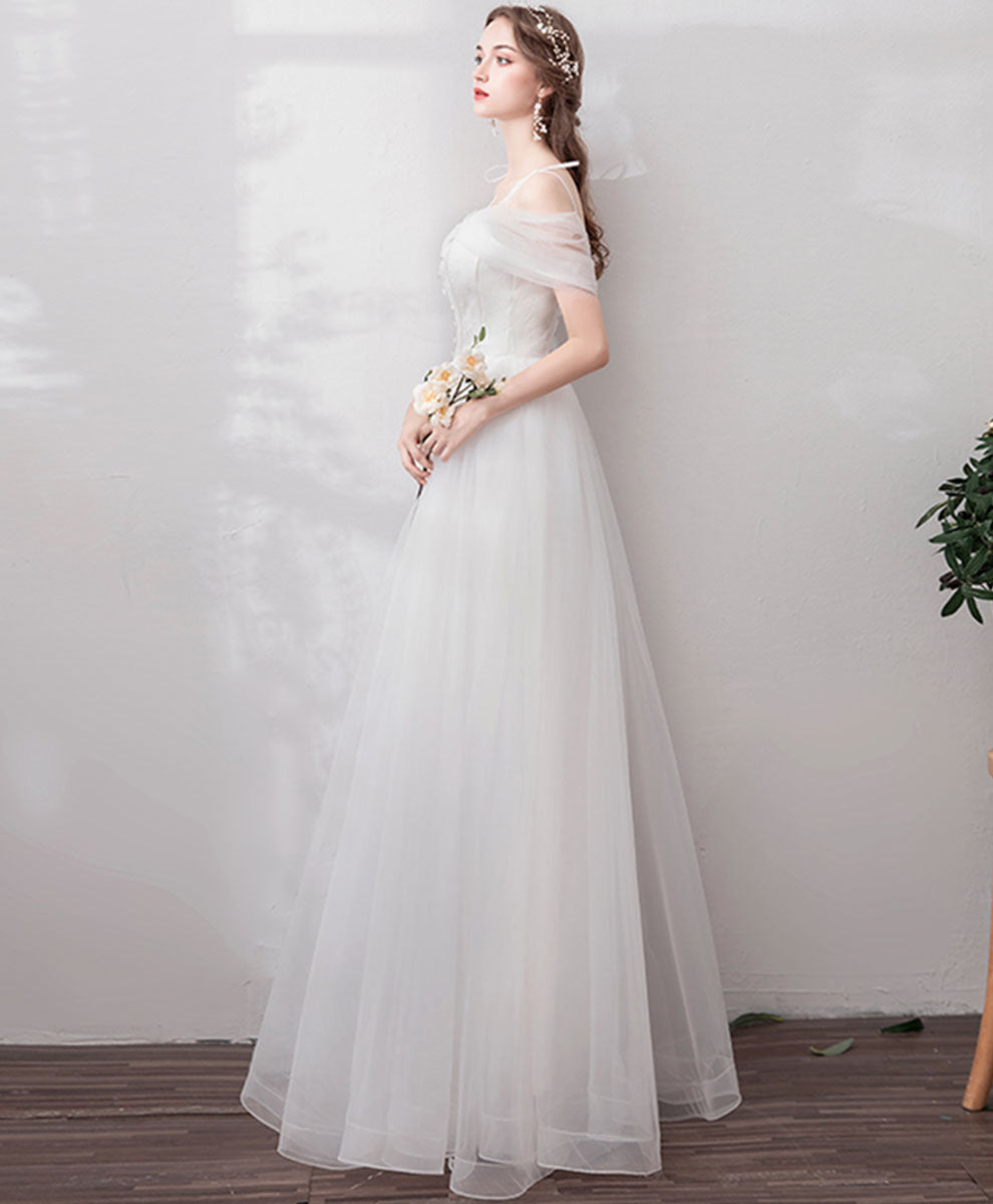 A-Line Ivory Off-the-Shoulder Floor-Length Tulle Prom Dress with Sheer Long Sleeves