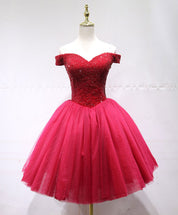A-Line Off-the-Shoulder Sweetheart Knee-Length Tulle Beaded Homecoming Dress