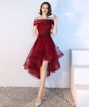 A-line Off-the-Shoulder High-Low Tulle Dress with Lace Appliqué Homecoming Dress