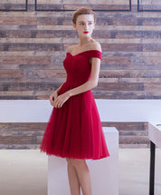 A-line Off-the-Shoulder Knee-Length Tulle & Lace Homecoming Dress with Lace-Up Back