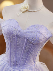 A-Line Sweetheart Neck Tulle Lace Short Purple Prom Dress, Purple Homecoming Dress