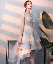 A-line Round Neck High-Low Tulle & Lace Dress with Beaded Bodice Homecoming Dress