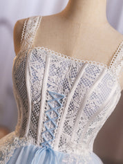 Blue Sweetheart Neck Tulle Lace Short Homecoming Dress