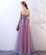 A-line Sweetheart Floor-Length Tulle & Lace Prom Dress with Lace-Up Back