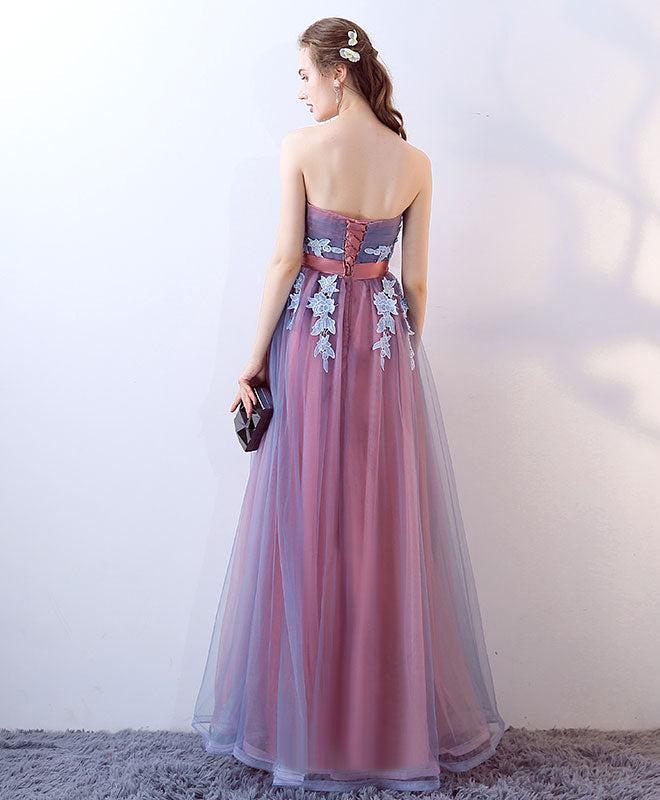 A-line Sweetheart Floor-Length Tulle & Lace Prom Dress with Lace-Up Back