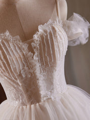 A-Line Ivory Off-the-Shoulder Short/Mini Tulle & Lace Homecoming Dress with Delicate Lace Appliqué