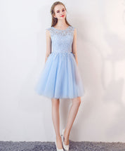 A-Line Illusion Scoop Neck Knee-Length Tulle & Lace Homecoming Dress