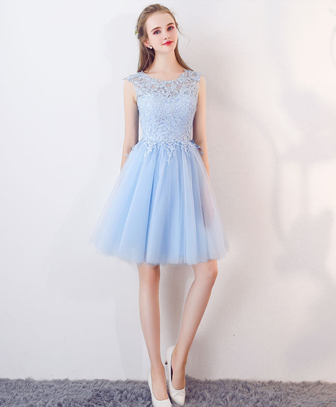 A-Line Illusion Scoop Neck Knee-Length Tulle & Lace Homecoming Dress
