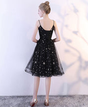A-Line Sweetheart Neck Knee-Length Black Tulle Star Embroidered Homecoming Dress