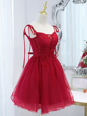 A-Line Sweetheart Short Red Tulle Homecoming Dress with Lace Bodice