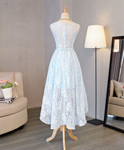 A-line Illusion Neck High-Low Lace Homecoming Dress with Waist Bow Detail