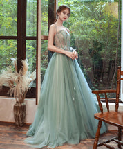 Ball Gown Sweetheart Neck Floor-Length Mint Green Tulle Lace Prom Dress with Corset Bodice