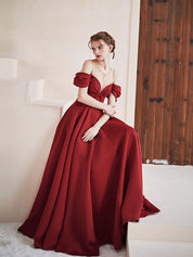 A-Line Burgundy Illusion V Neck Floor-Length Satin Prom Dress with Embellished Neckline