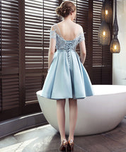 A-line Illusion Off-the-Shoulder Knee-Length Satin & Lace Dress with Bow Homecoming Dress