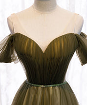 A-Line Off-the-Shoulder Floor-Length Tulle Prom Dress with Sweetheart Bodice