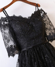 Black Lace Off Shoulder High Low Prom Dress – Elegant Floral Applique Homecoming Gown
