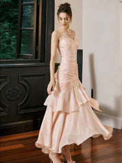 A-Line Sweetheart Neck Satin Pink Long Prom Dress, Pink Long Formal Dress