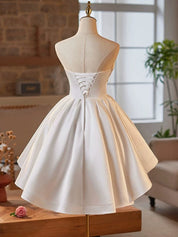 Simple Satin White Short Prom Dress, White Homecoming Dress