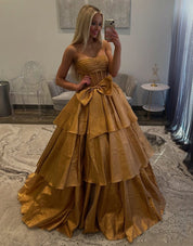 A-Line Strapless Floor-Length Light Blue Tulle Tiered Ruffle Prom Dress