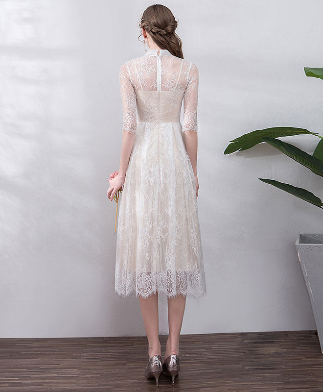 A-Line Shirt Collar Tea-Length Tulle Lace Button-Front Elegant Homecoming Dress