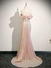 Mermaid Straight Neck Floor-Length Sequin Prom Dress in Iridescent Blush