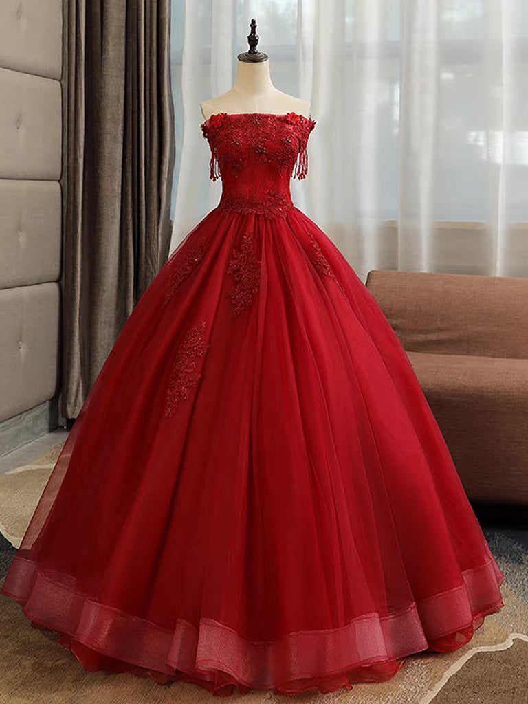 Burgundy Lace Long Prom Dresses