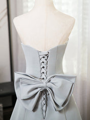 A-Line Light Blue Sweetheart Short Satin Homecoming Dress with Statement Bow