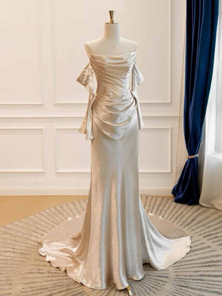 Simple Mermaid Champagne Long Prom Dress, Champagne Evening Dress