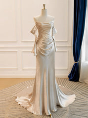 Simple Mermaid Champagne Long Prom Dress, Champagne Evening Dress