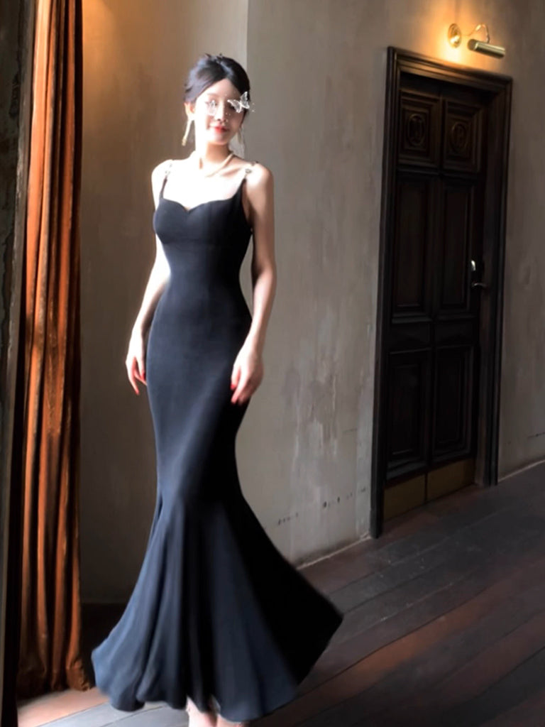 Simple Mermaid Black Long Party Dress, Black Evening Dress