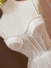 Ivory A-Line Sweetheart Mini Tulle Homecoming Dress with Corset Bodice and Beaded Trim