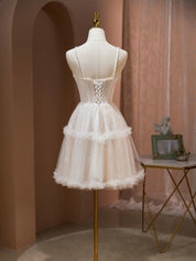 Ivory A-Line Sweetheart Mini Tulle Homecoming Dress with Corset Bodice and Beaded Trim