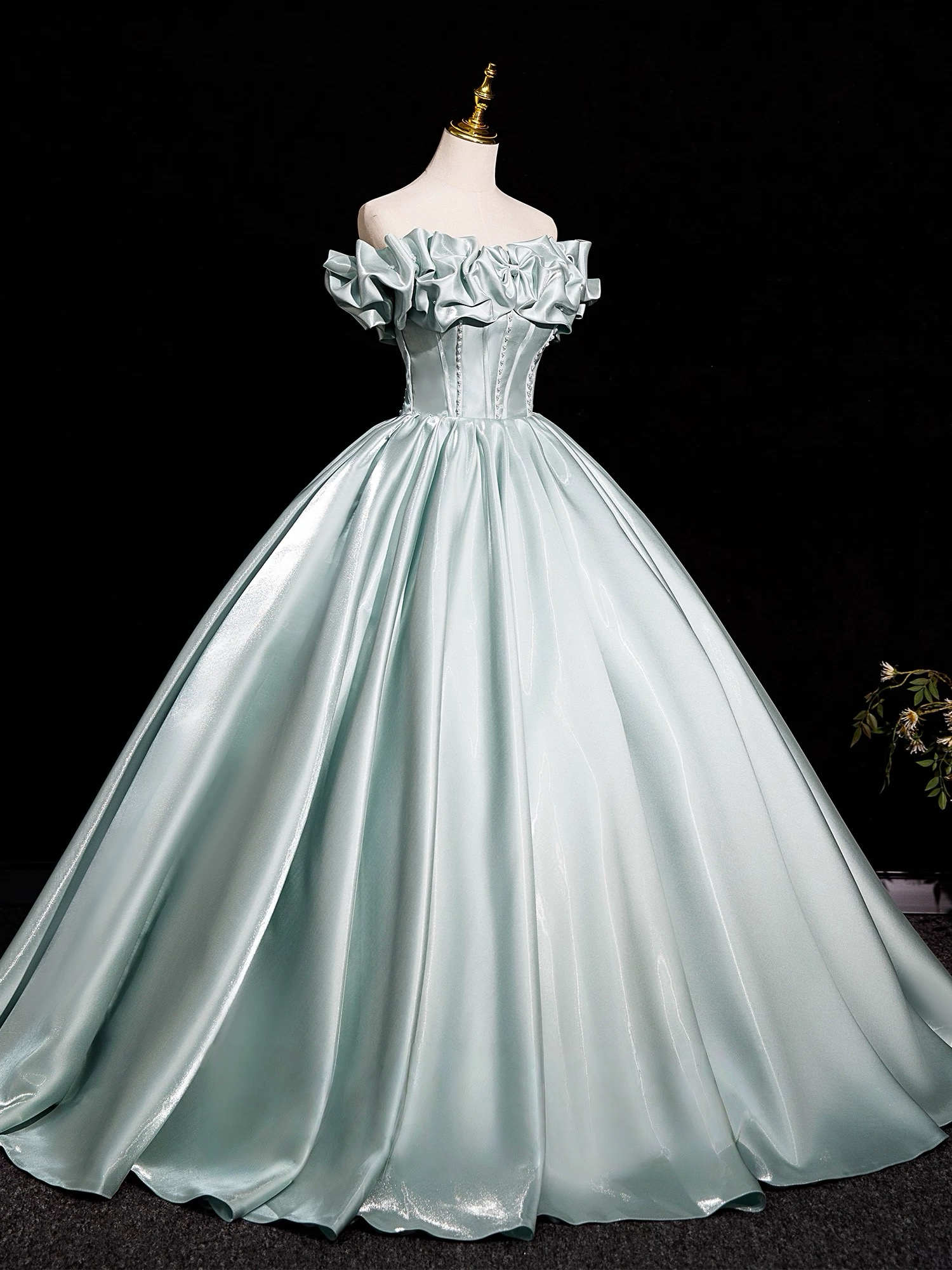 A-Line Off Shoulder Satin Light Green Long Prom Dress, Light Green Long Formal Dress
