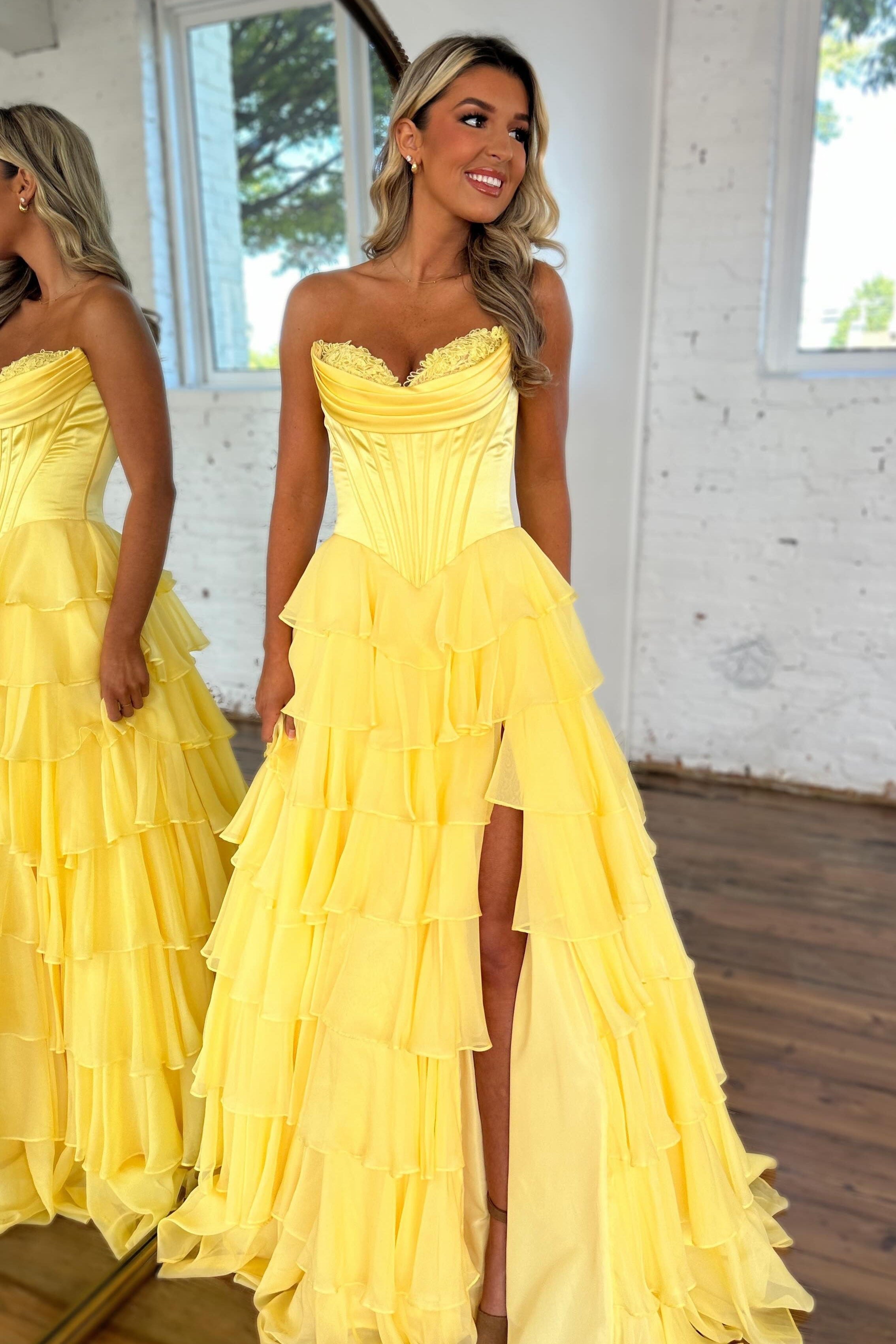 A-Line Sweetheart Neck Floor-Length Chiffon Light Blue Prom Dress with Tiered Ruffles