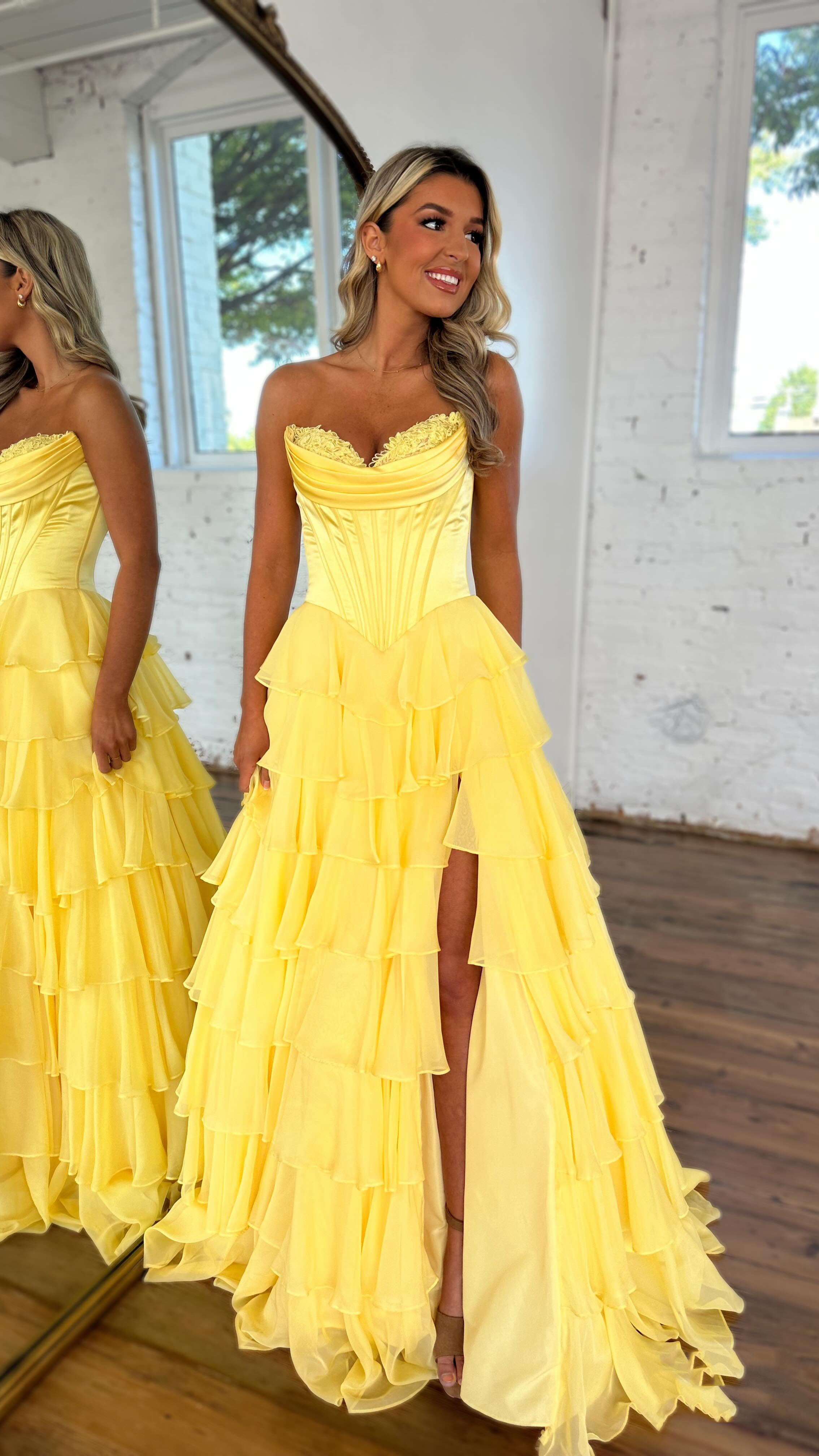 A-Line Sweetheart Neck Floor-Length Chiffon Light Blue Prom Dress with Tiered Ruffles