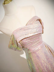 Mermaid Straight Neck Floor-Length Sequin Prom Dress in Iridescent Blush