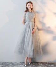 A-Line Peter Pan Collar Floor-Length Tulle Lace Homecoming Dress with Soft Pleated Bodice