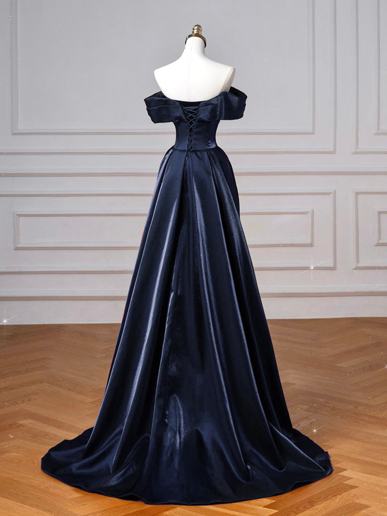 Sheath Off-the-Shoulder Floor-Length Satin Prom Dress with Sculpted Draping