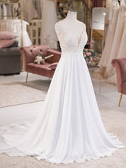 Ivory A-Line V Neck Floor-Length Tulle Prom Dress with Lace Appliqué Bodice