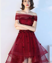 A-line Off-the-Shoulder High-Low Tulle Dress with Lace Appliqué Homecoming Dress