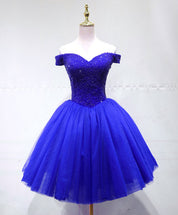 A-Line Off-the-Shoulder Sweetheart Knee-Length Tulle Beaded Homecoming Dress