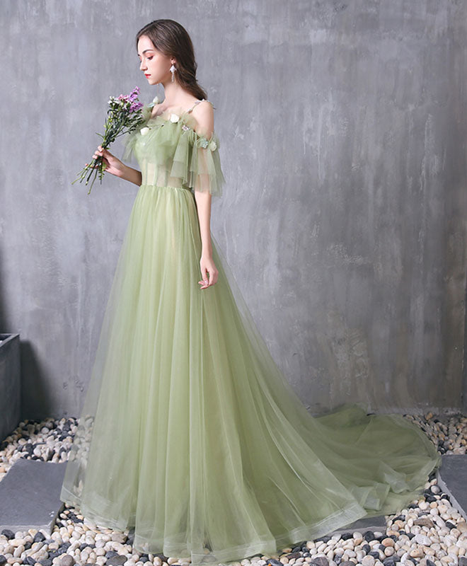 A-Line Off-Shoulder Floor-Length Tulle Lace Appliqué Prom Dress