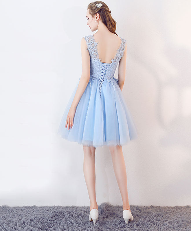 A-Line Illusion Scoop Neck Knee-Length Tulle & Lace Homecoming Dress