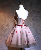 A-line Sweetheart Strapless Short Tulle Homecoming Dress with 3D Floral Appliqué